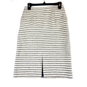 Eastex Women Pencil Tweed White Gold Blue Striped Skirt Size 8